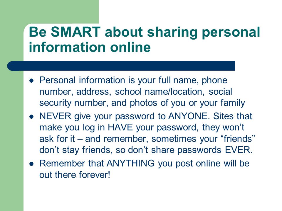 Be SMART about sharing personal information online