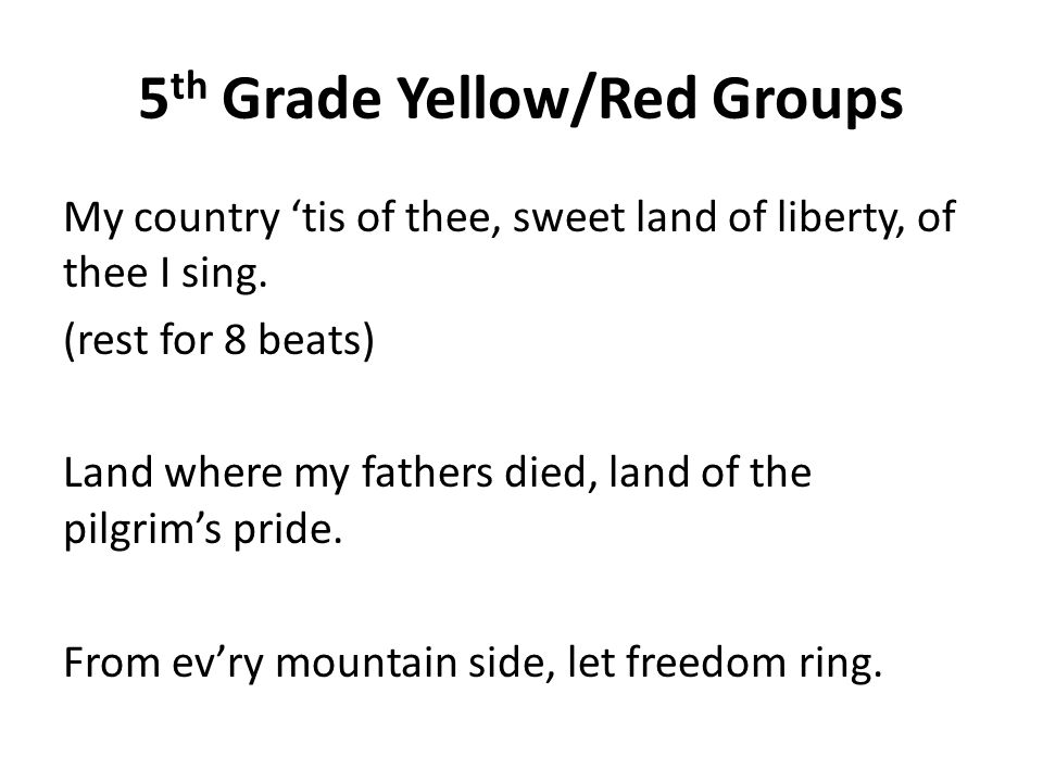 5th Grade Yellow/Red Groups