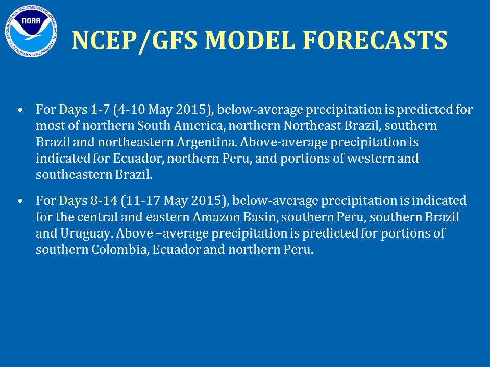 NCEP/GFS MODEL FORECASTS