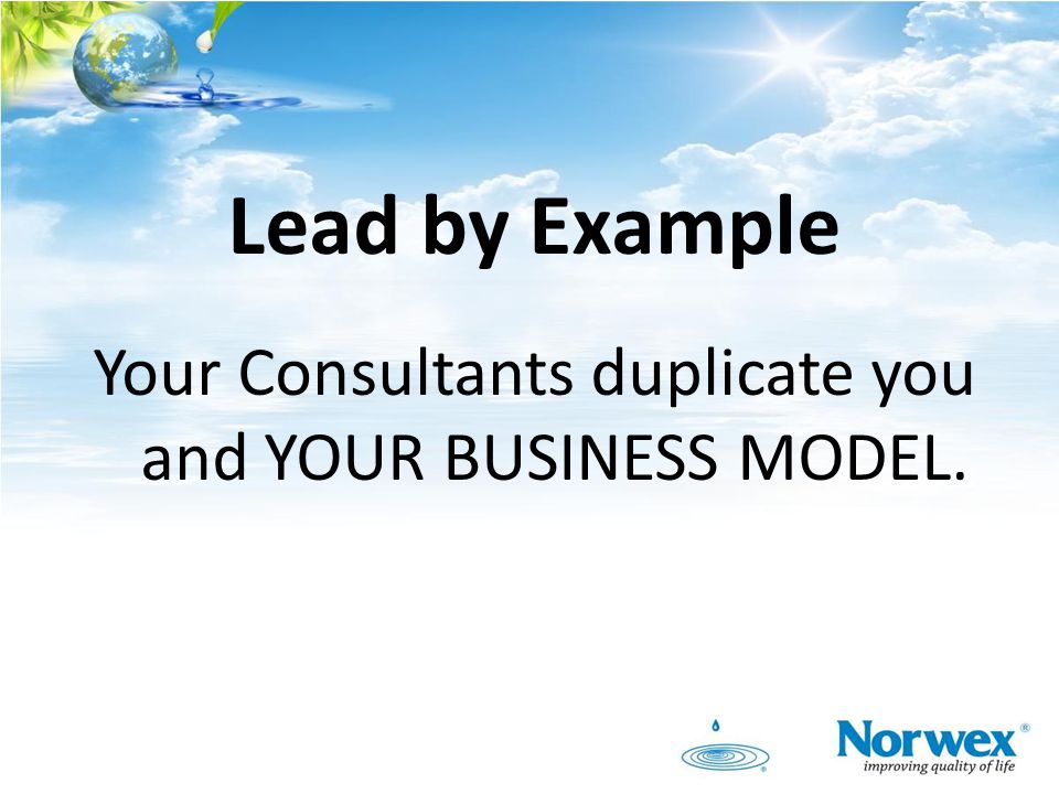 Your Consultants duplicate you and YOUR BUSINESS MODEL.