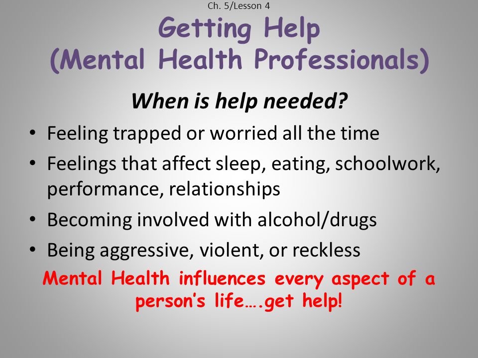 Ch. 5/Lesson 4 Getting Help (Mental Health Professionals)