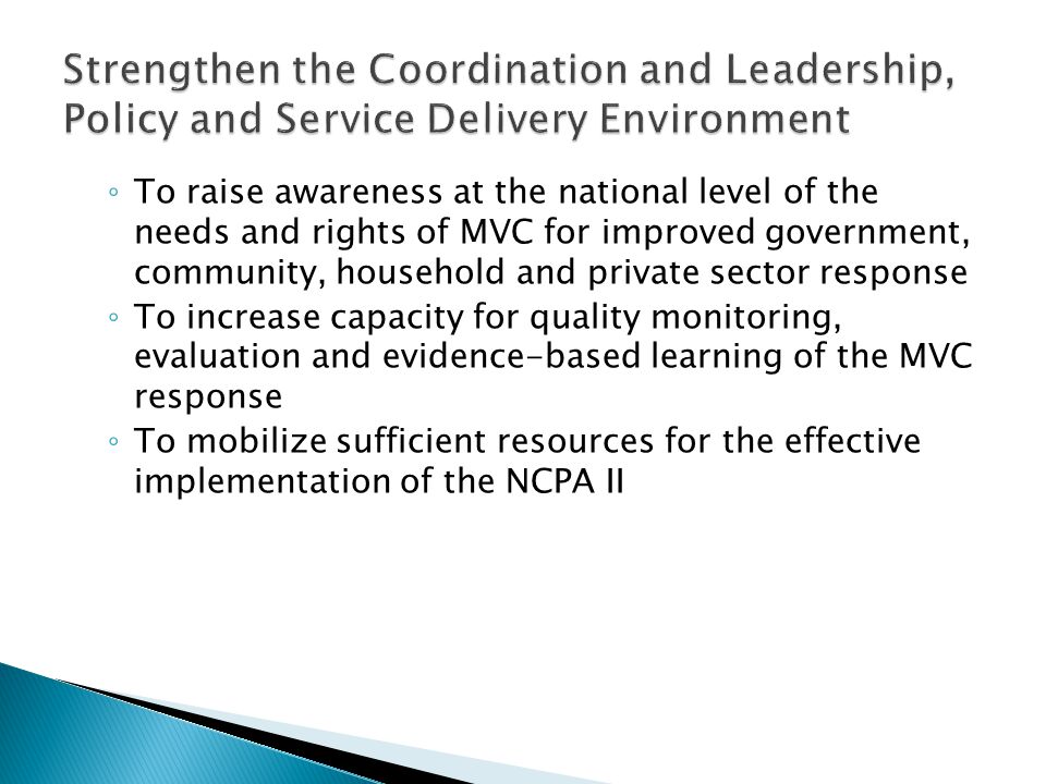 Strengthen the Coordination and Leadership, Policy and Service Delivery Environment
