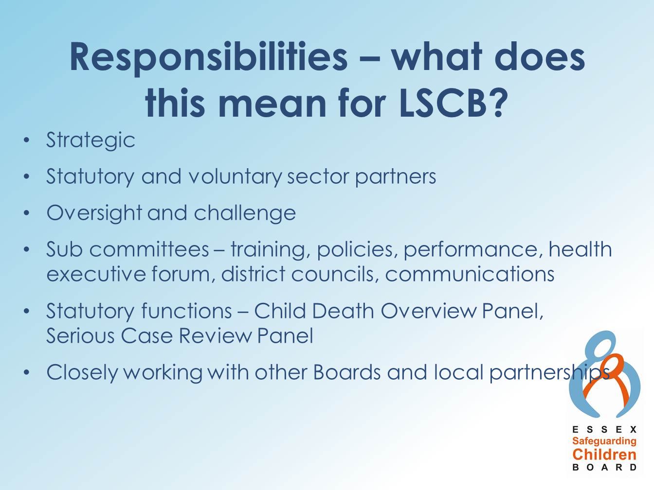 Responsibilities – what does this mean for LSCB