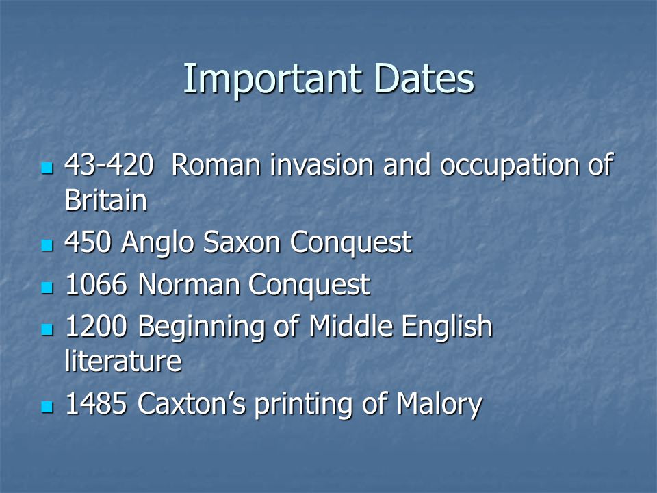 Important Dates Roman invasion and occupation of Britain