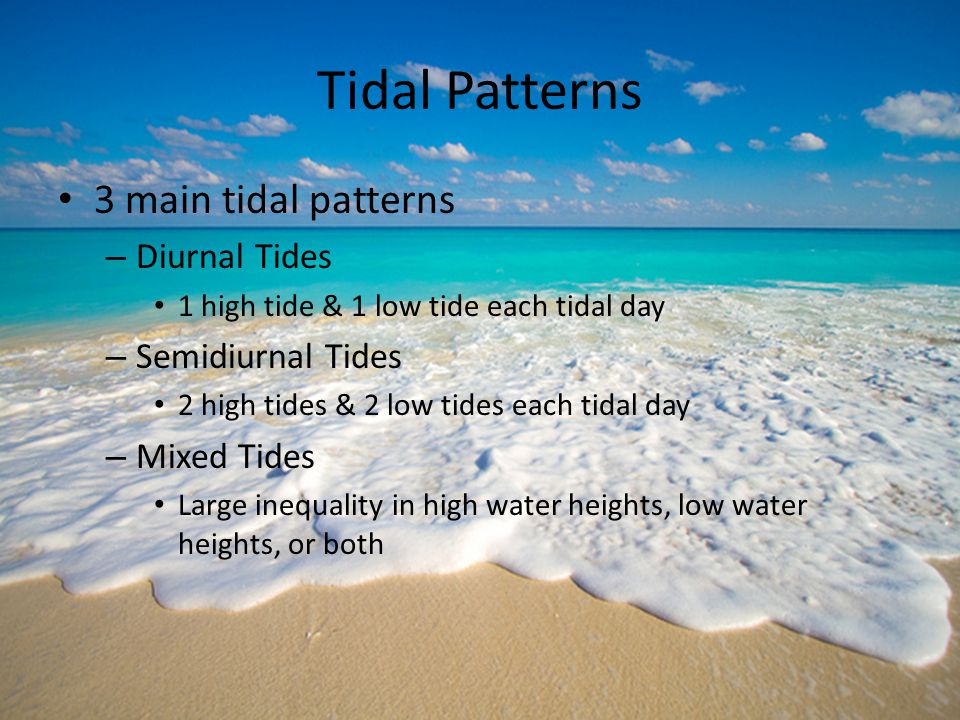 Tidal Patterns 3 main tidal patterns Diurnal Tides Semidiurnal Tides