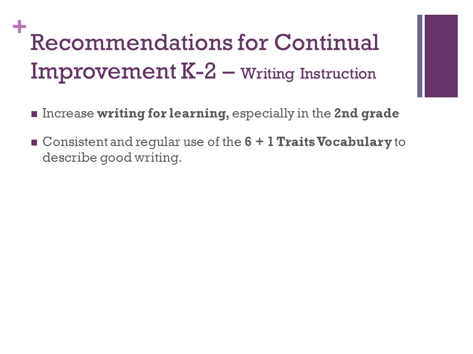Recommendations for Continual Improvement K-2 – Writing Instruction