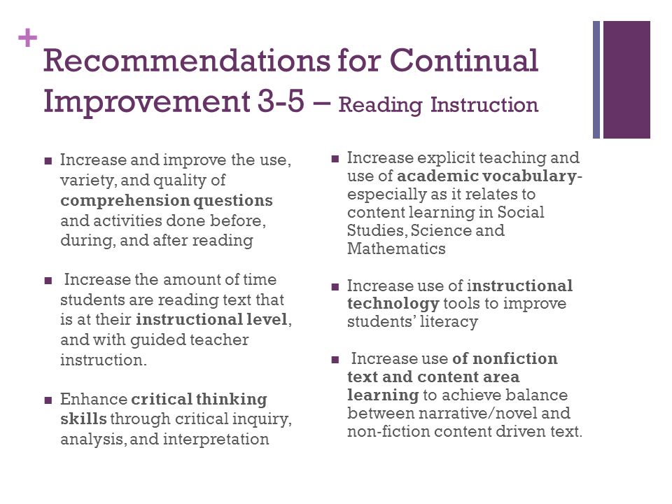 Recommendations for Continual Improvement 3-5 – Reading Instruction