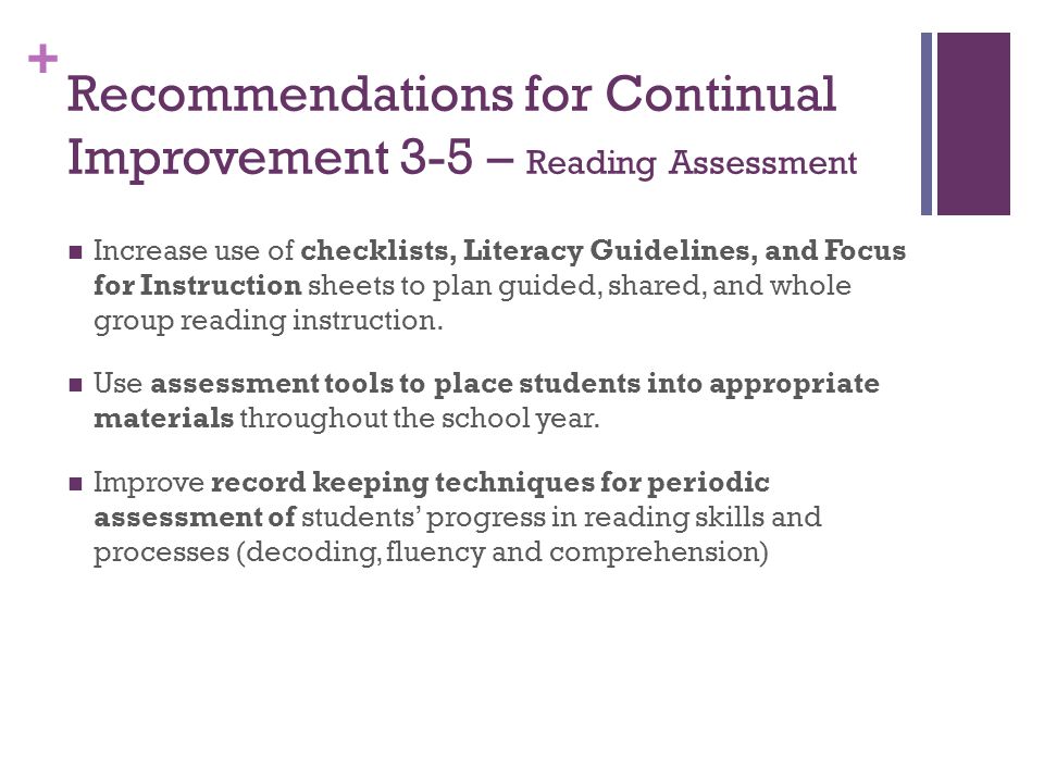 Recommendations for Continual Improvement 3-5 – Reading Assessment
