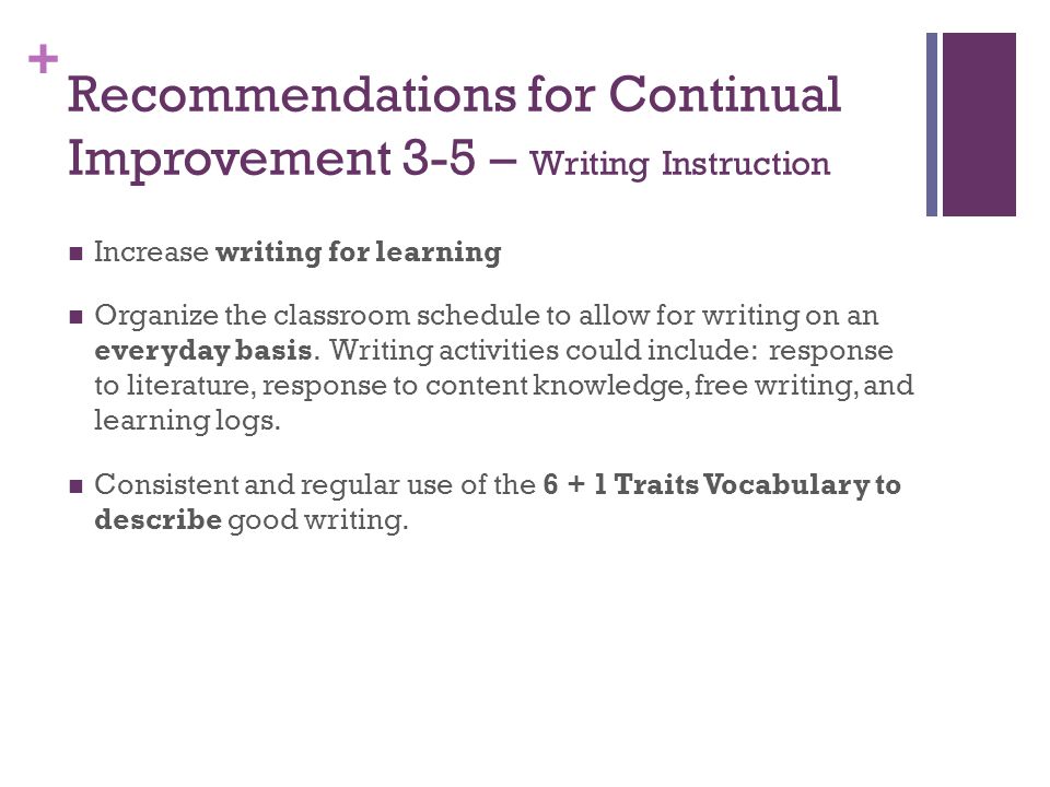 Recommendations for Continual Improvement 3-5 – Writing Instruction