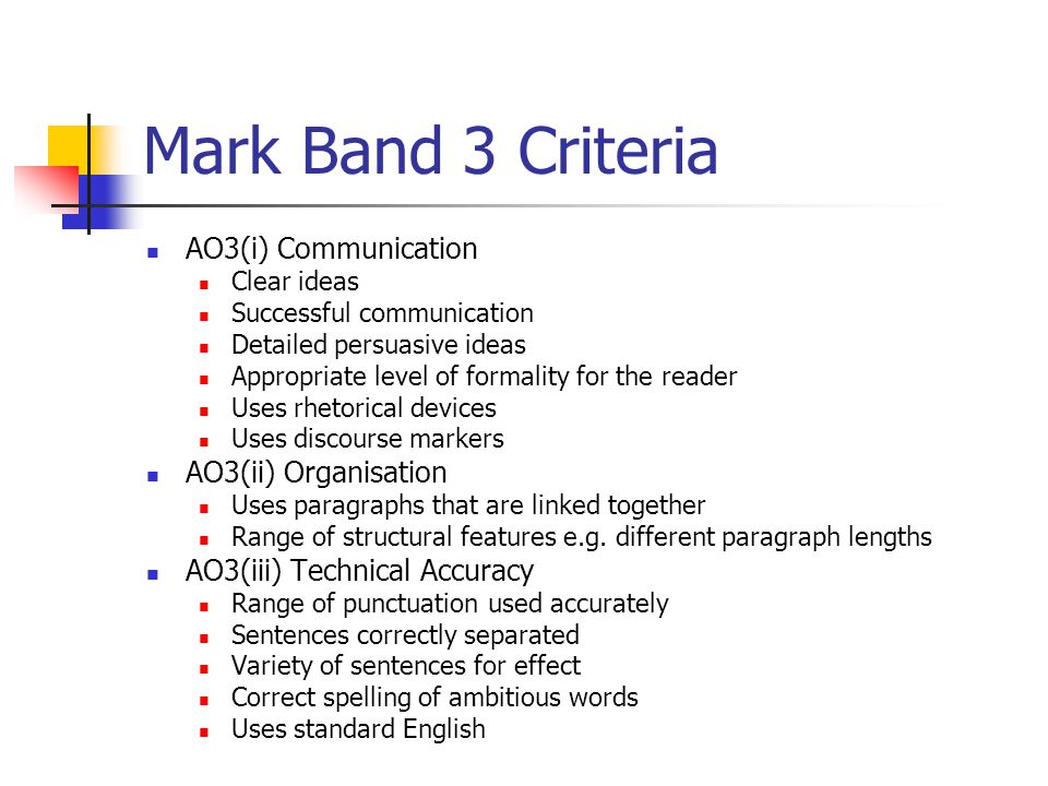 Mark Band 3 Criteria AO3(i) Communication AO3(ii) Organisation