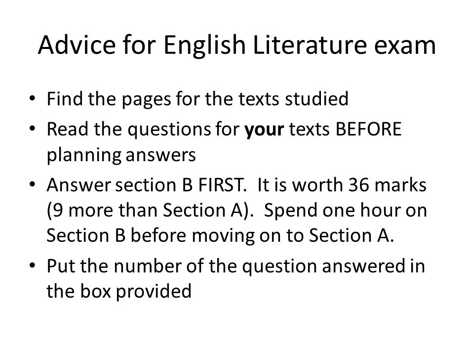 Advice for English Literature exam