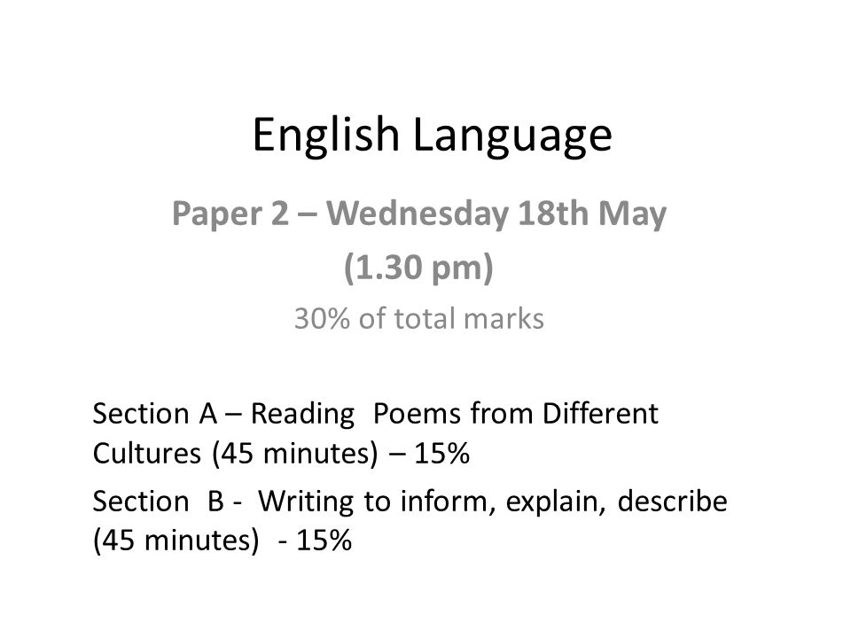 Paper 2 – Wednesday 18th May