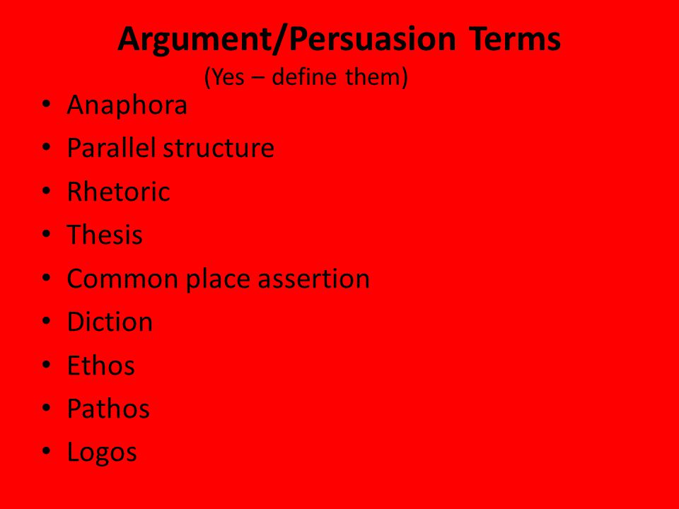 Argument/Persuasion Terms (Yes – define them)