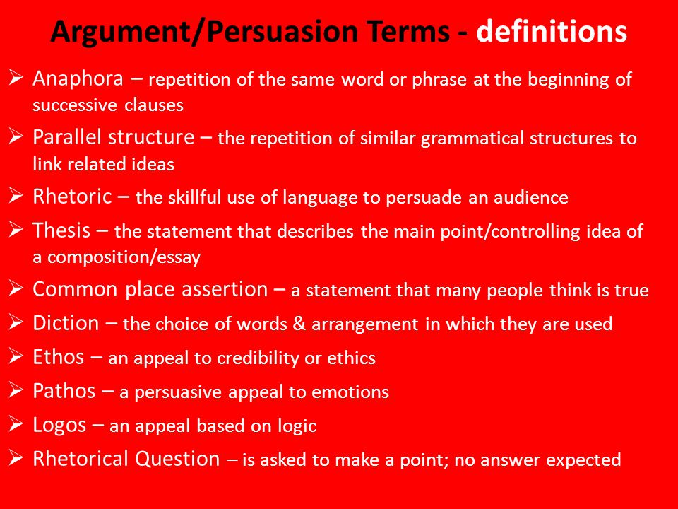 Argument/Persuasion Terms - definitions