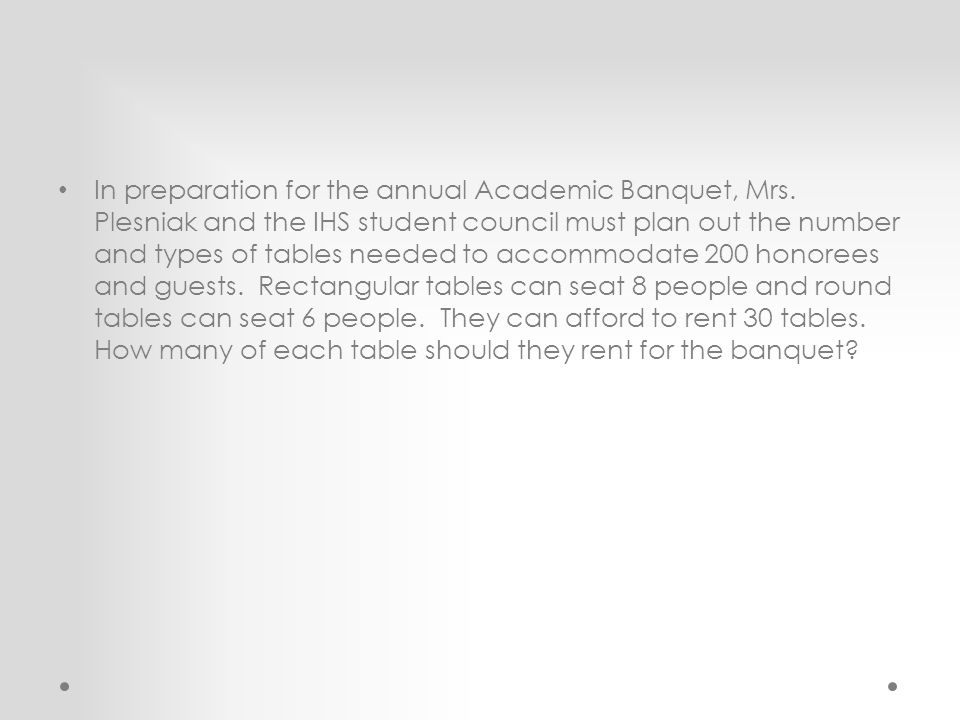 In preparation for the annual Academic Banquet, Mrs