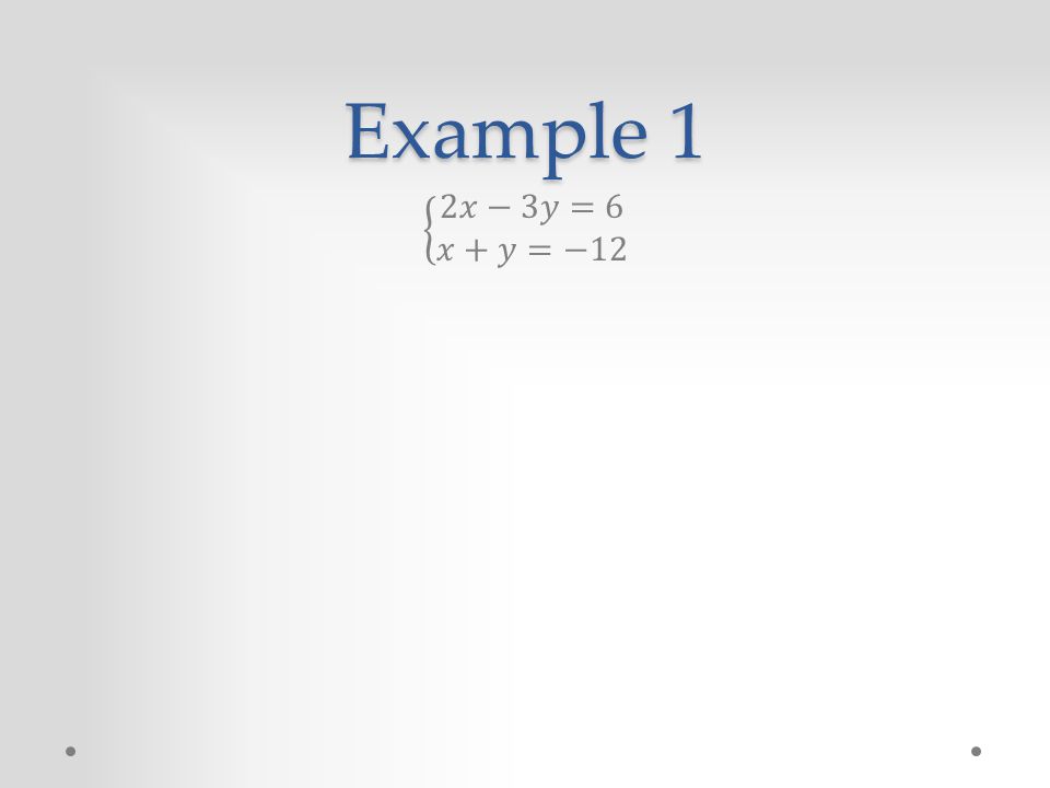 Example 1 2𝑥−3𝑦=6 𝑥+𝑦=−12