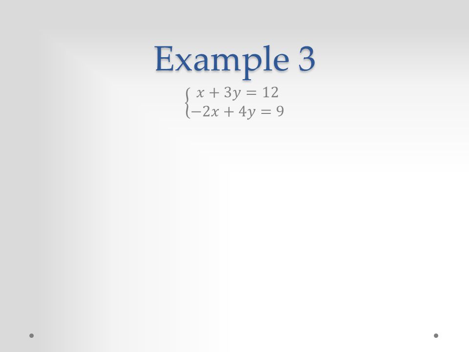 Example 3 𝑥+3𝑦=12 −2𝑥+4𝑦=9