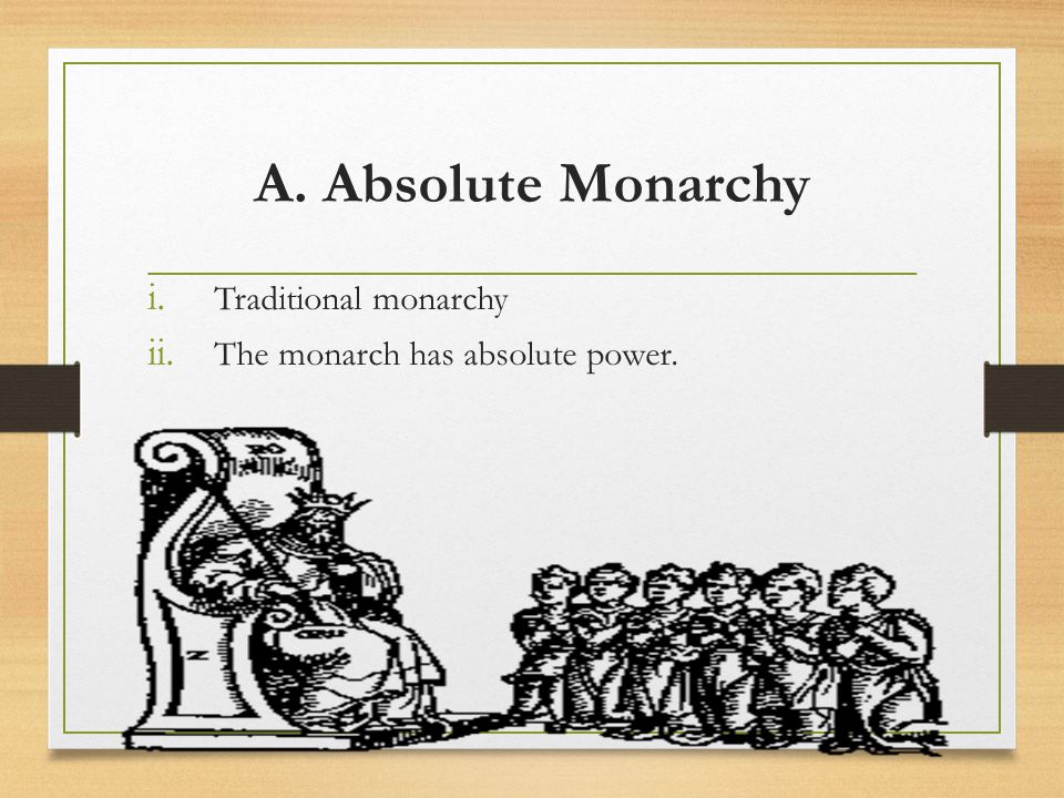 A. Absolute Monarchy Traditional monarchy