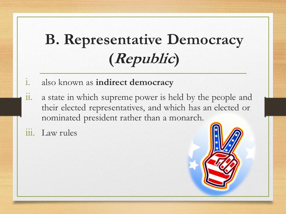 B. Representative Democracy (Republic)
