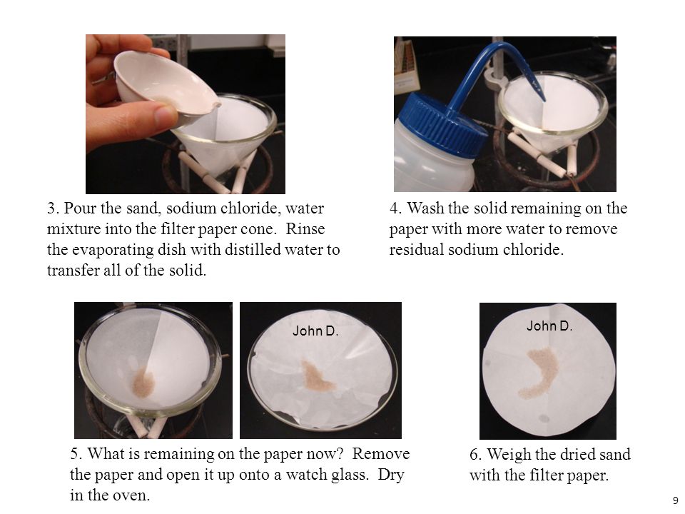 6. Weigh the dried sand with the filter paper.