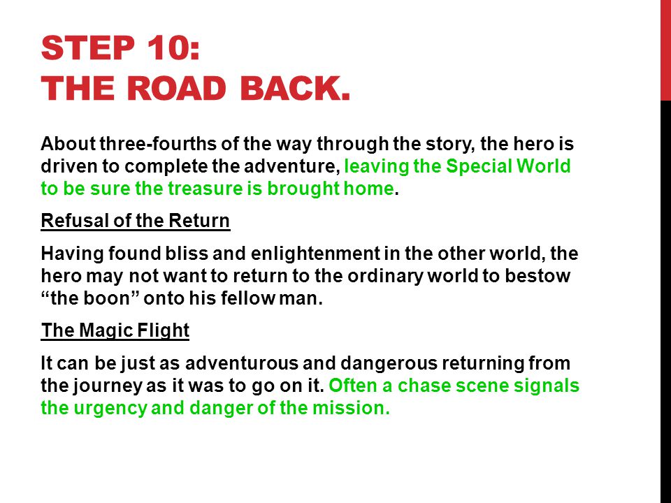 Step 10: THE ROAD BACK.