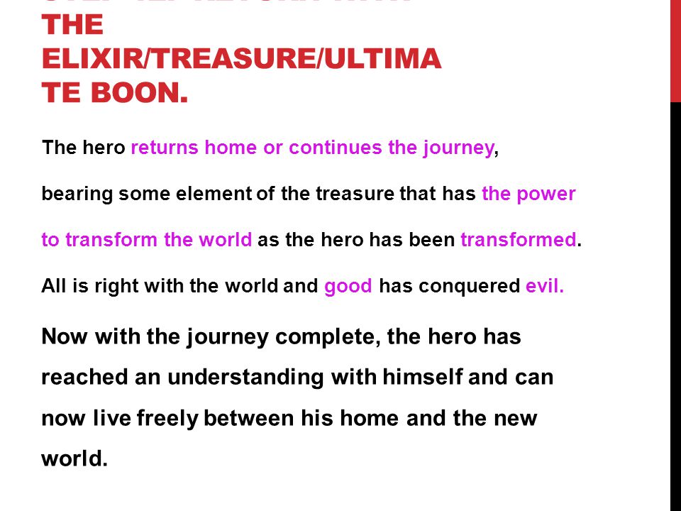 Step 12: RETURN WITH THE ELIXIR/TREASURE/ULTIMATE BOON.