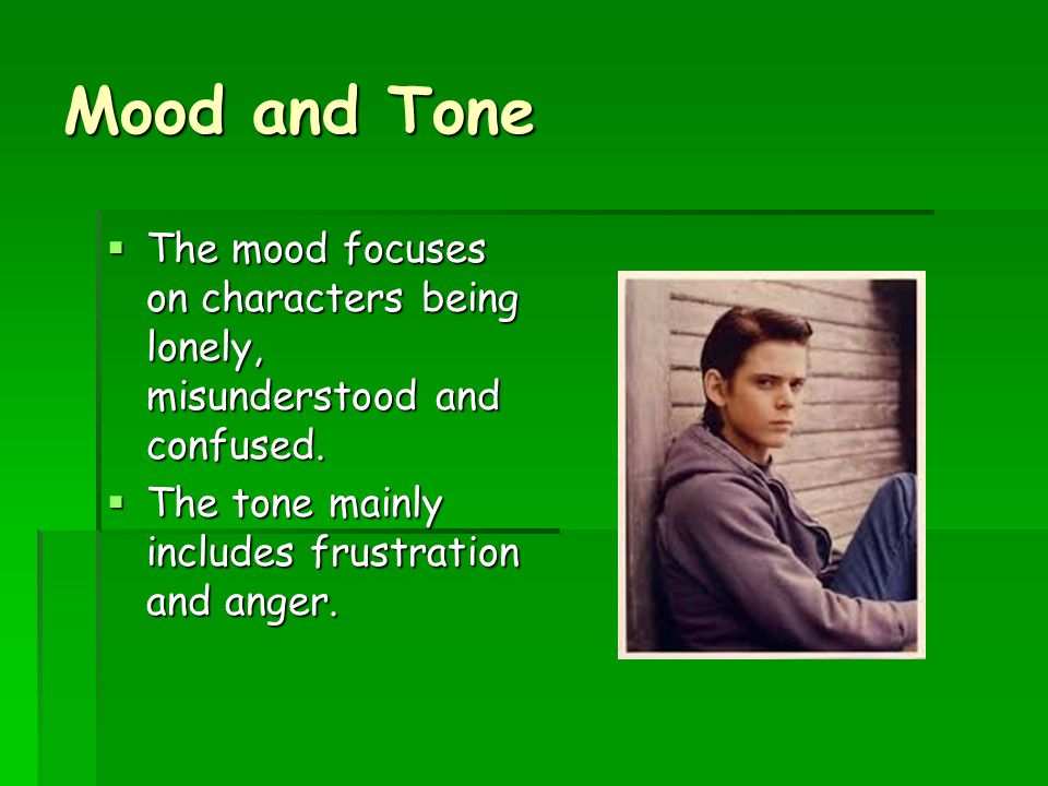 Mood and Tone The mood focuses on characters being lonely, misunderstood and confused.