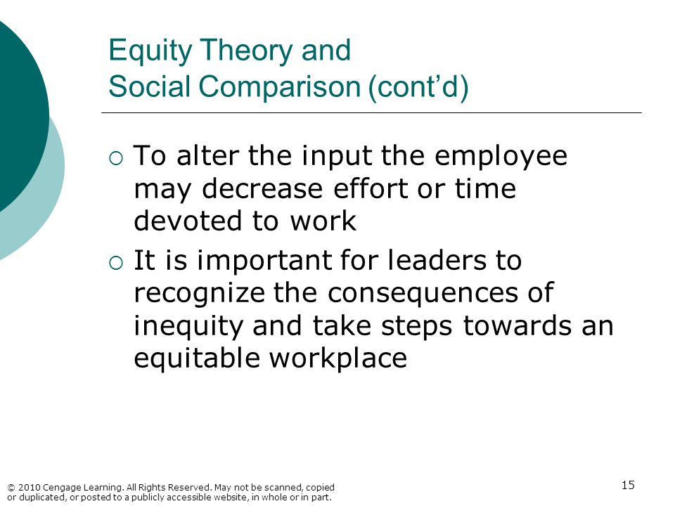 Equity Theory and Social Comparison (cont’d)