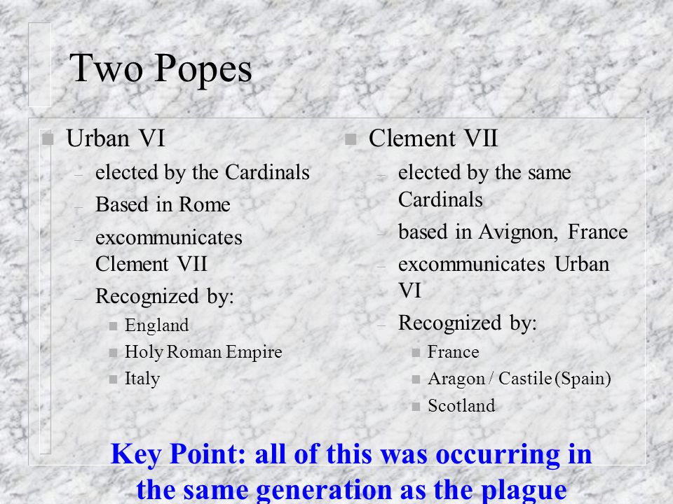 Two Popes Key Point: all of this was occurring in