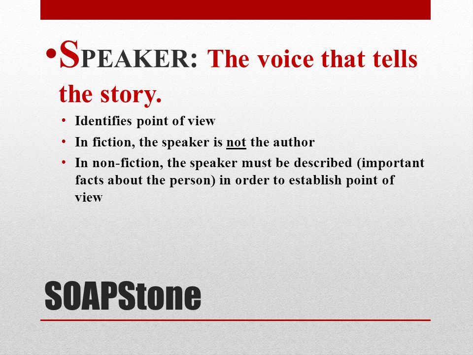SPEAKER: The voice that tells the story.