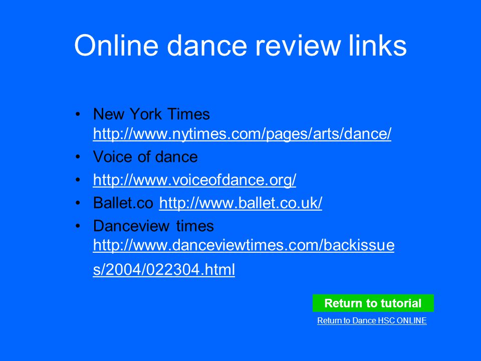 Online dance review links