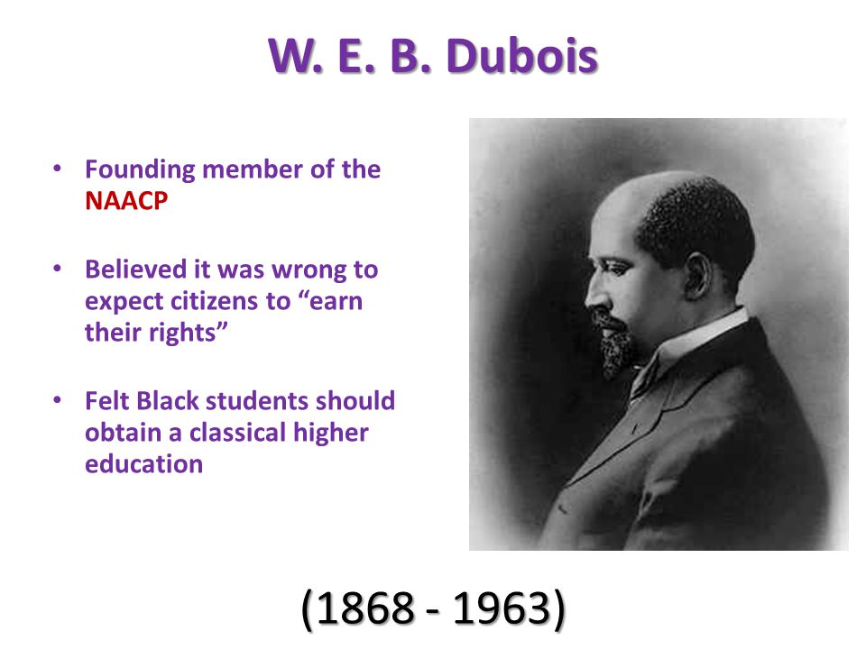 W. E. B. Dubois ( ) Founding member of the NAACP