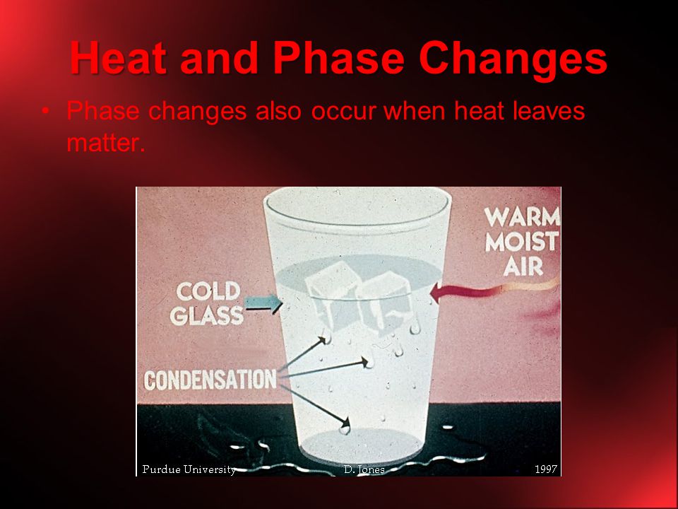 Heat and Phase Changes Phase changes also occur when heat leaves matter.