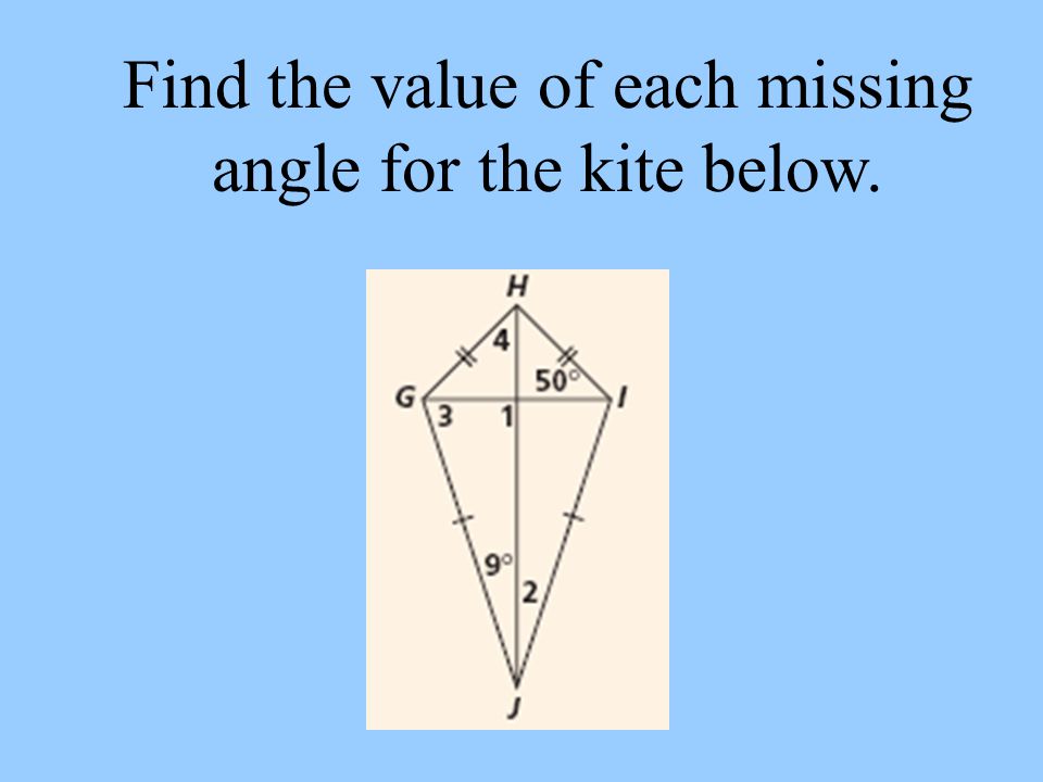 Find the value of each missing angle for the kite below.