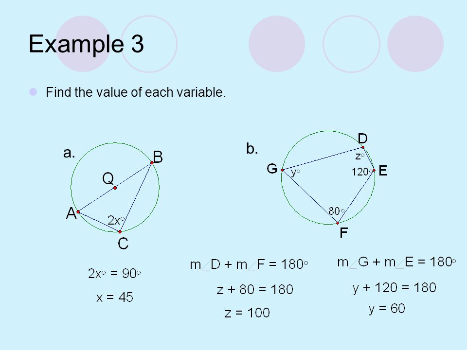Example 3 Find the value of each variable. b. a.