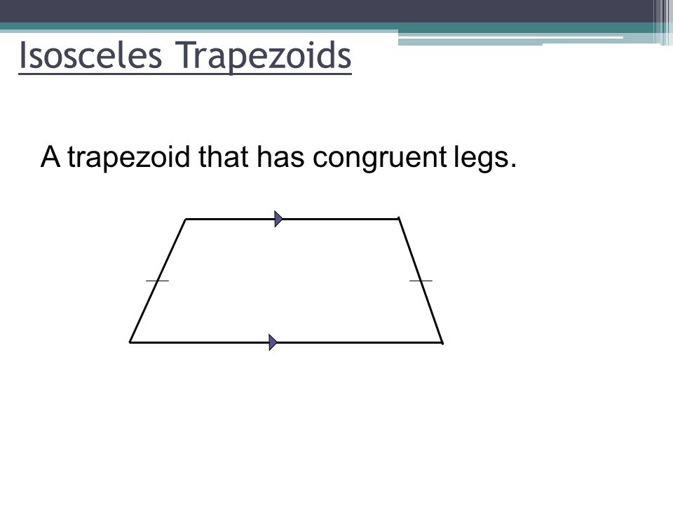 Isosceles Trapezoids A trapezoid that has congruent legs.