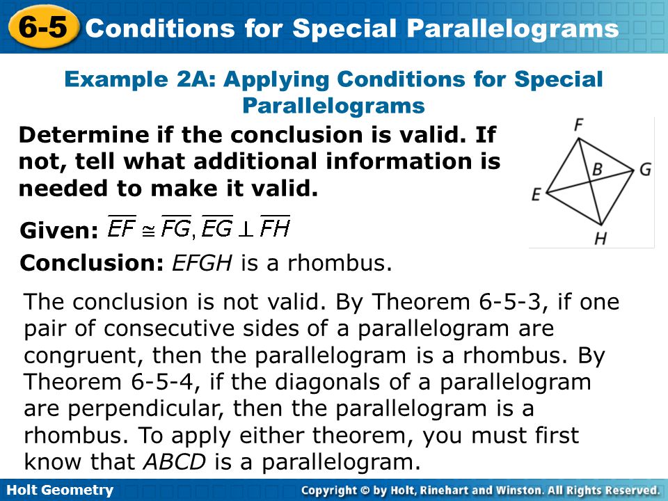 Example 2A: Applying Conditions for Special Parallelograms