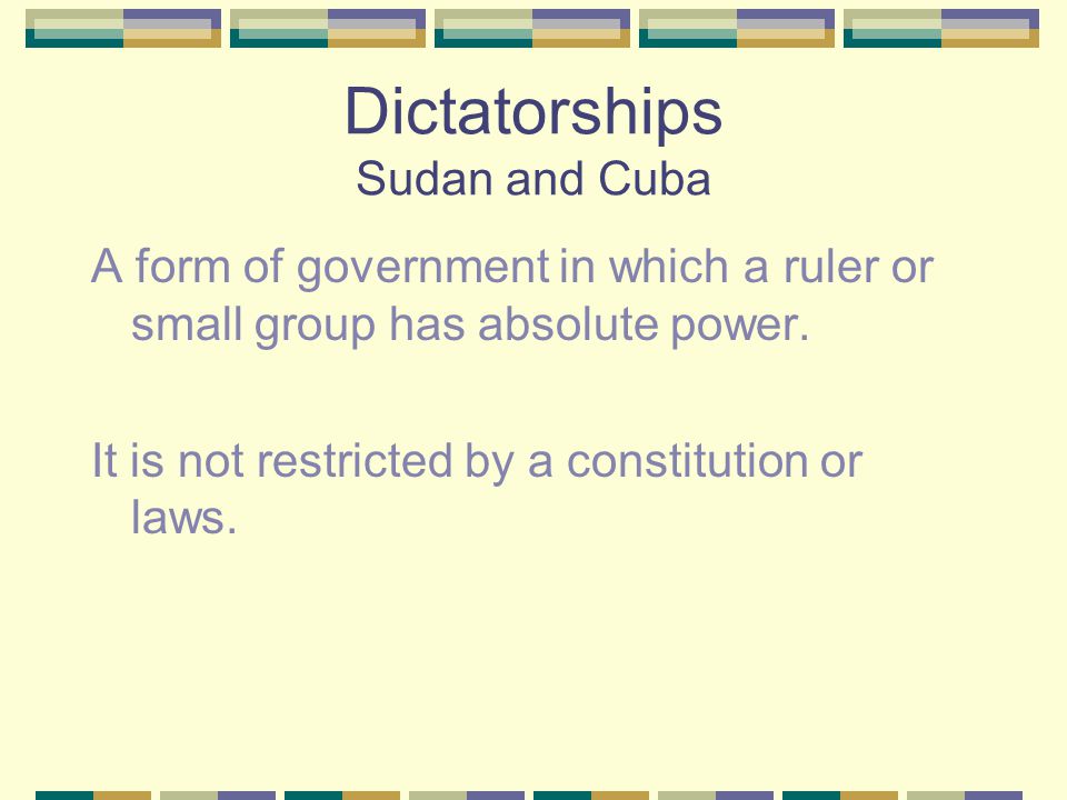Dictatorships Sudan and Cuba