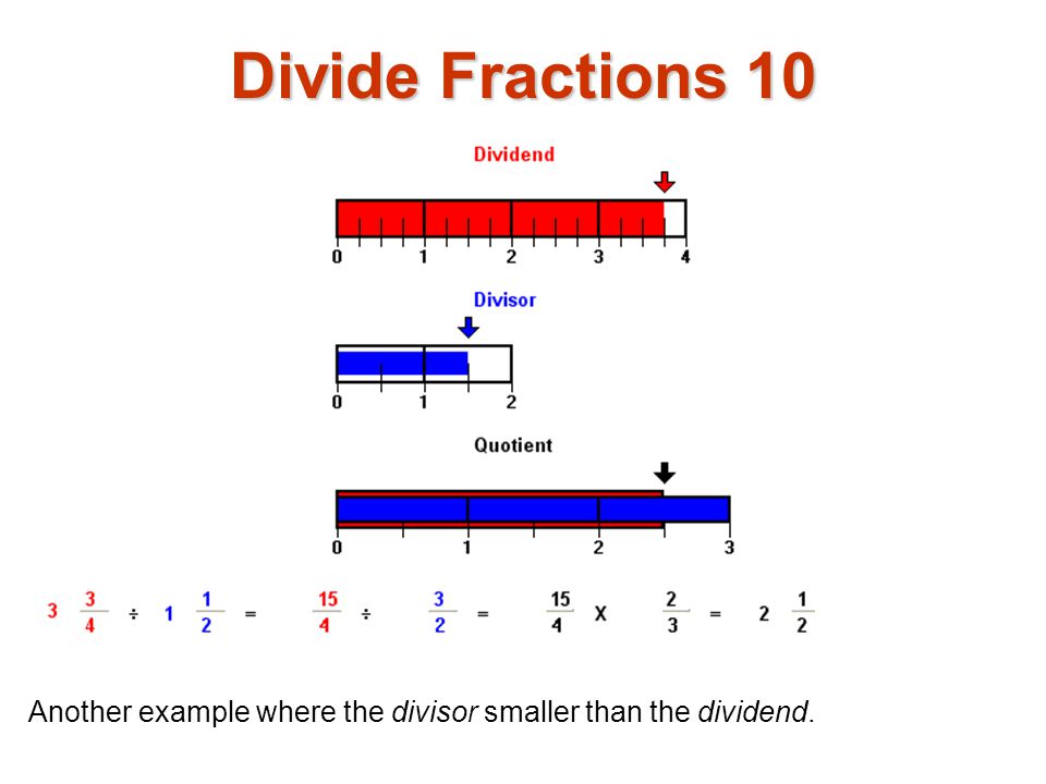 Divide Fractions 10 Another example where the divisor smaller than the dividend.