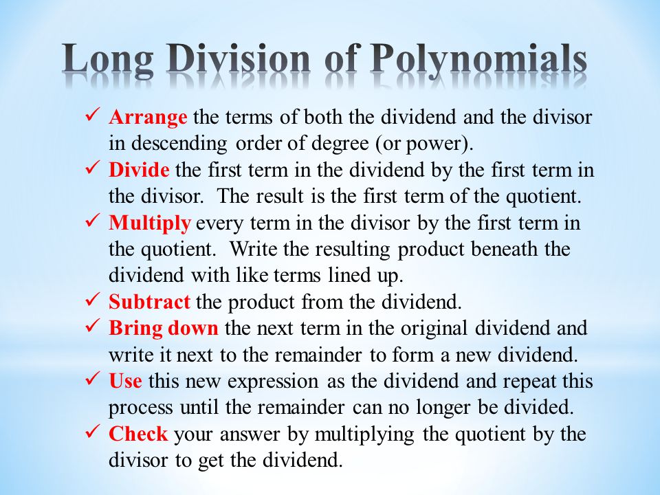 Long Division of Polynomials