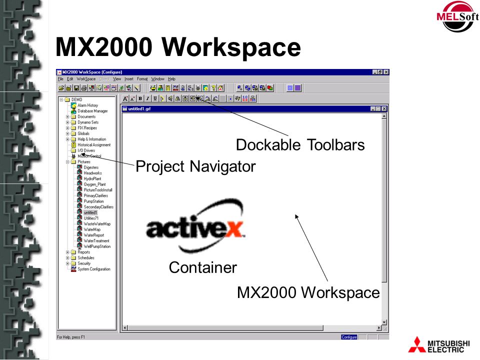 MX2000 Workspace Dockable Toolbars Project Navigator Container