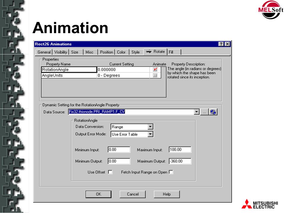 Animation Properties of dialog box :