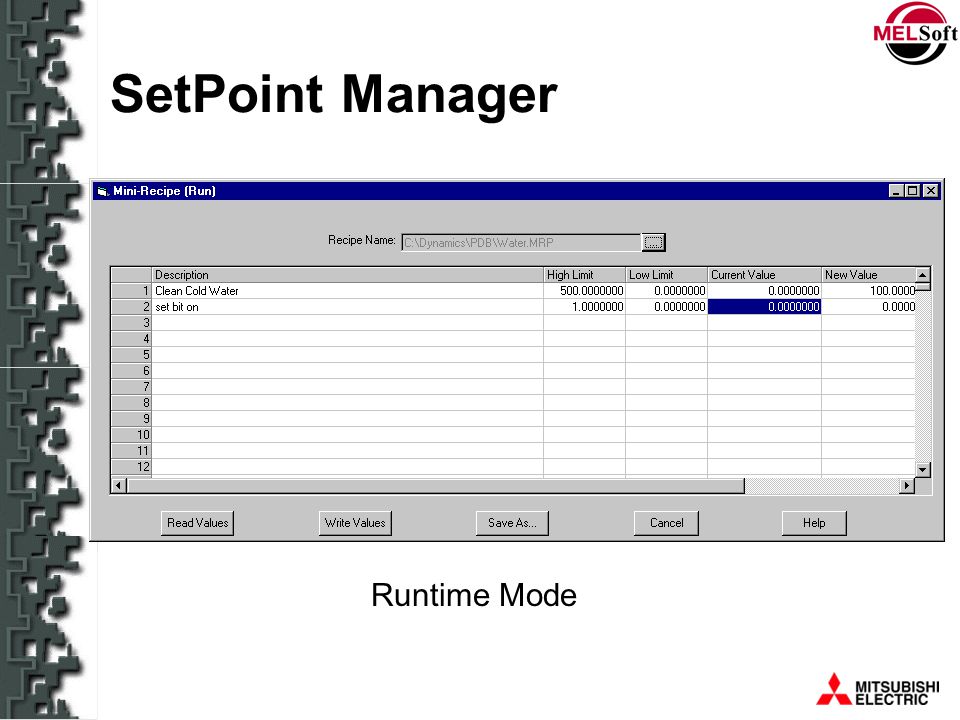 SetPoint Manager Runtime mode Runtime Mode