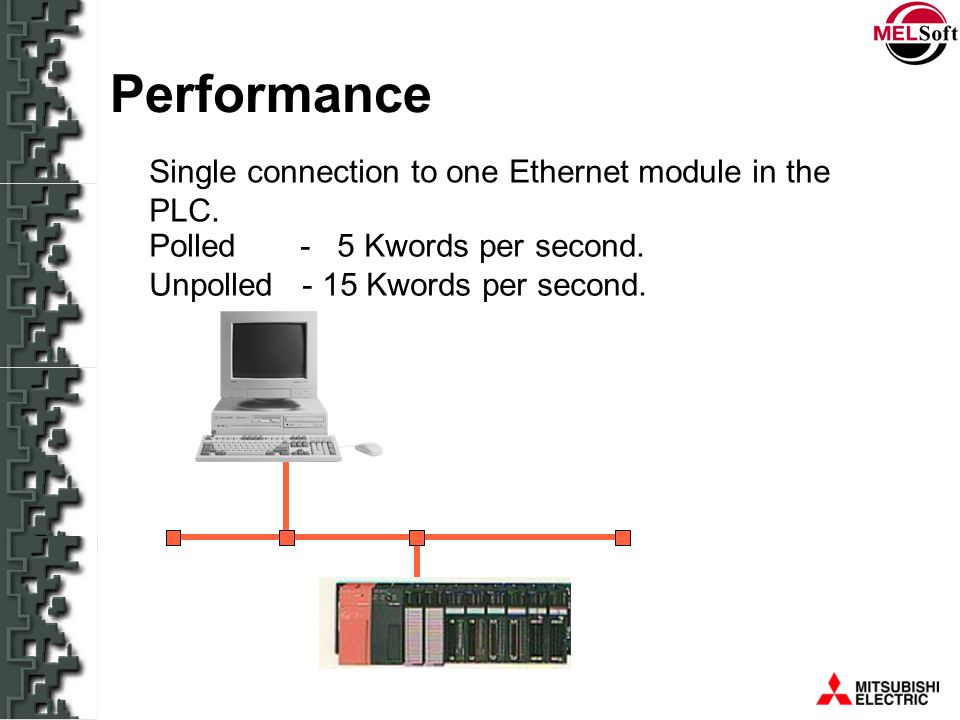 Performance Single connection to one Ethernet module in the PLC.