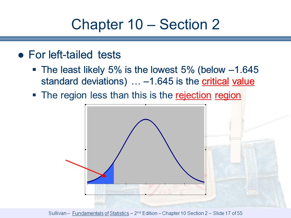 Chapter 10 – Section 2 For left-tailed tests For left-tailed tests