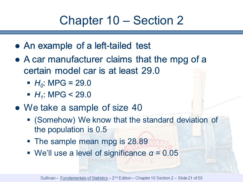 Chapter 10 – Section 2 An example of a left-tailed test