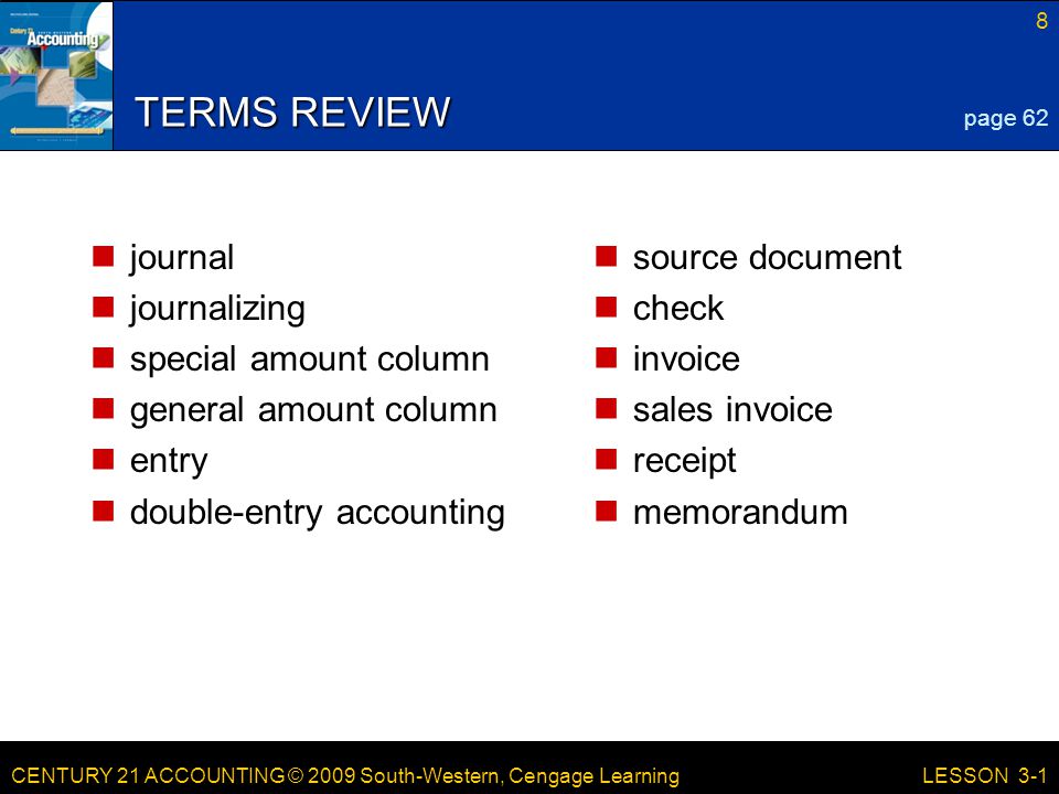 TERMS REVIEW journal journalizing special amount column