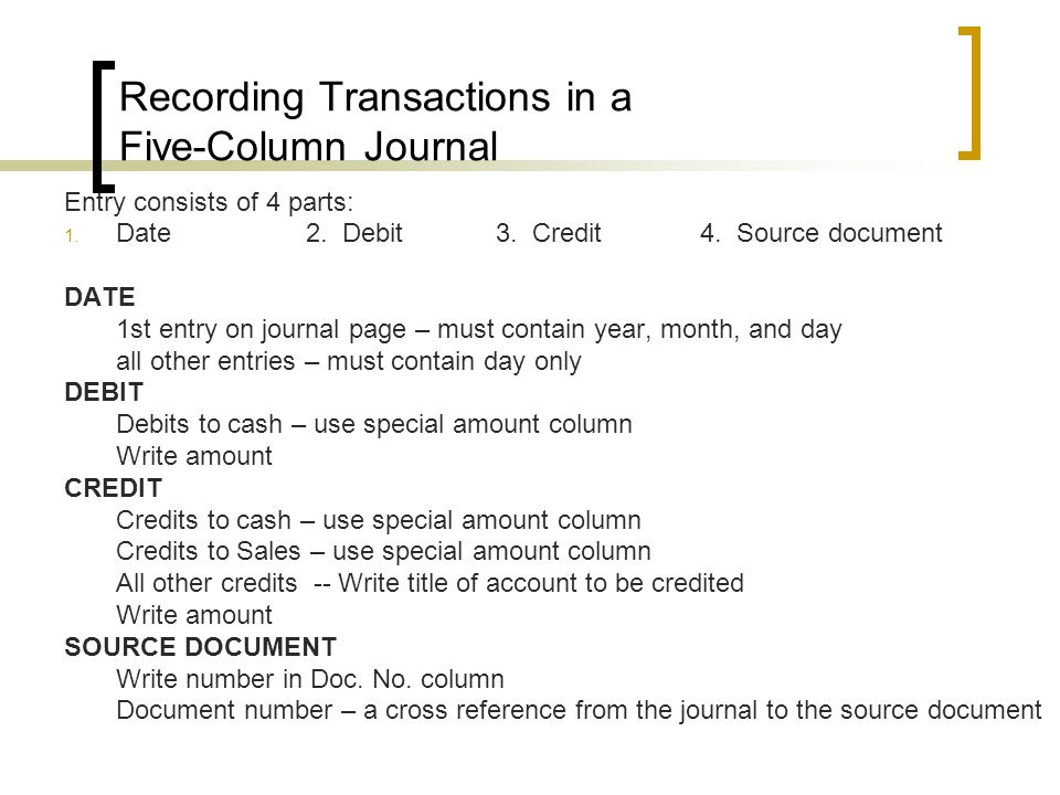 Recording Transactions in a Five-Column Journal