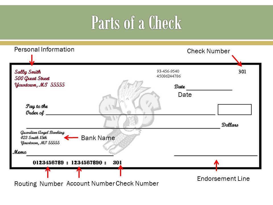Parts of a Check Personal Information Check Number Date Bank Name