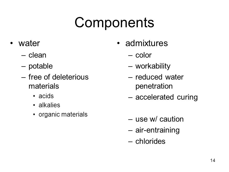 Components water admixtures clean potable